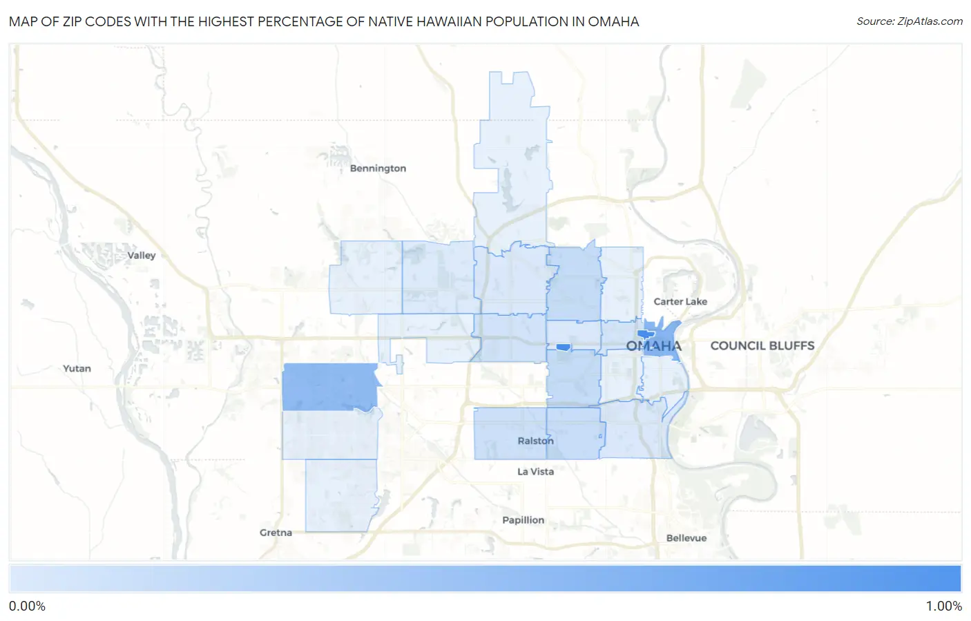 Zip Codes with the Highest Percentage of Native Hawaiian Population in Omaha Map