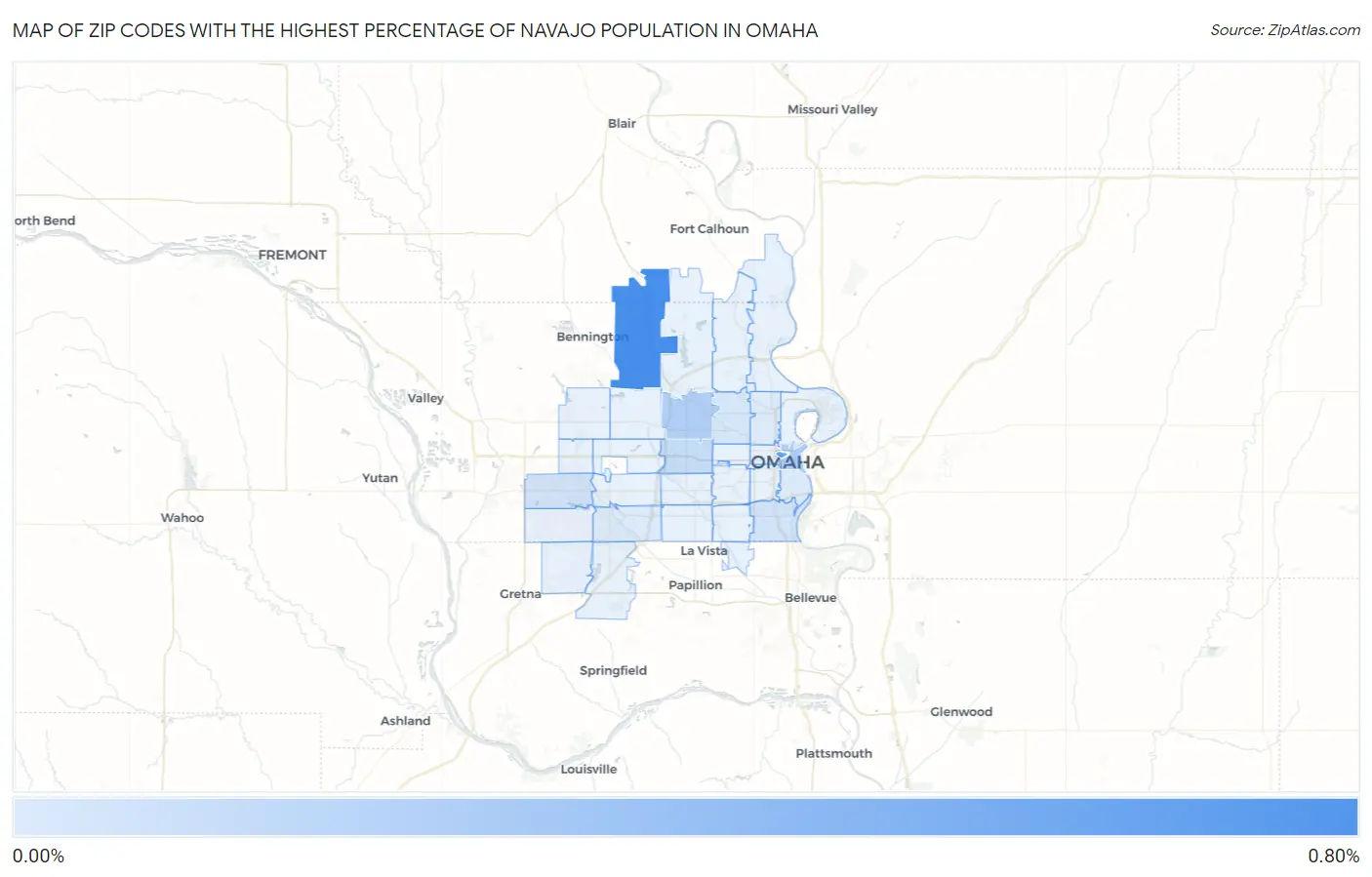 Zip Codes with the Highest Percentage of Navajo Population in Omaha Map