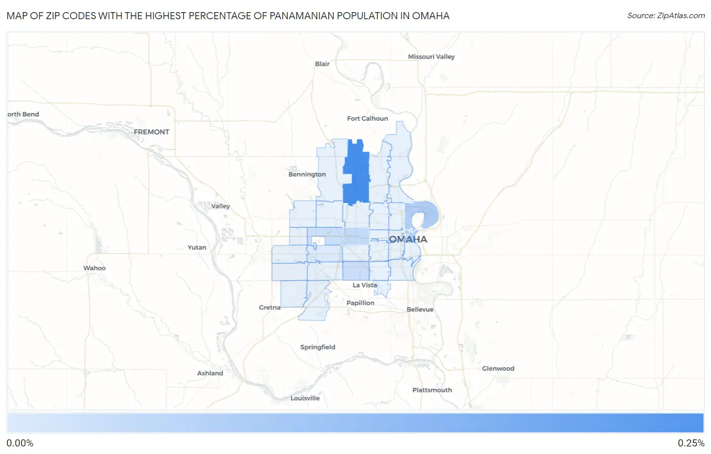 Zip Codes with the Highest Percentage of Panamanian Population in Omaha Map