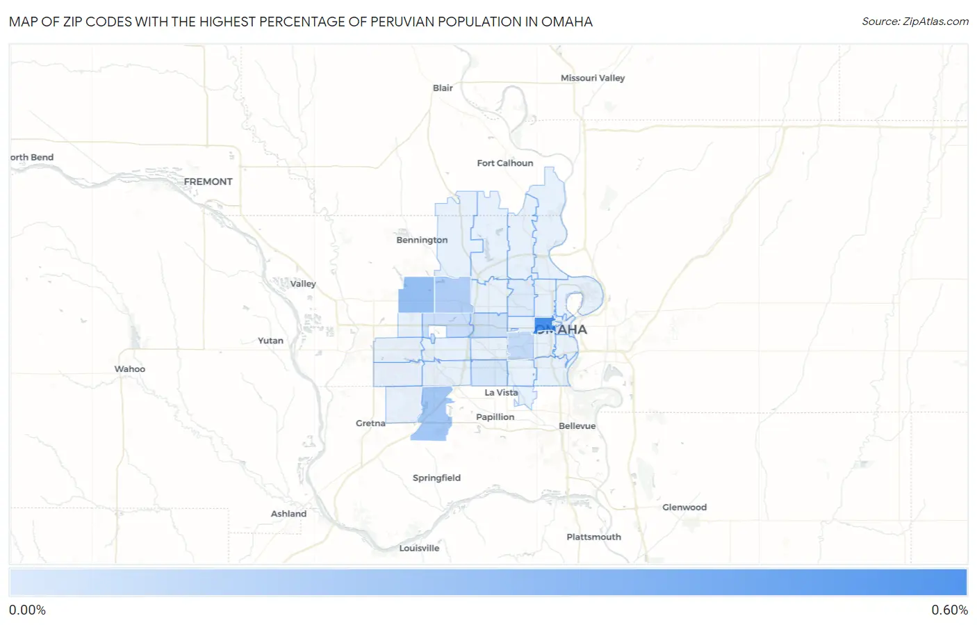 Zip Codes with the Highest Percentage of Peruvian Population in Omaha Map