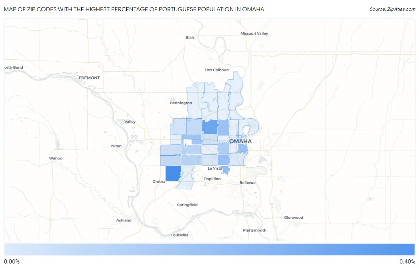 Zip Codes with the Highest Percentage of Portuguese Population in Omaha Map