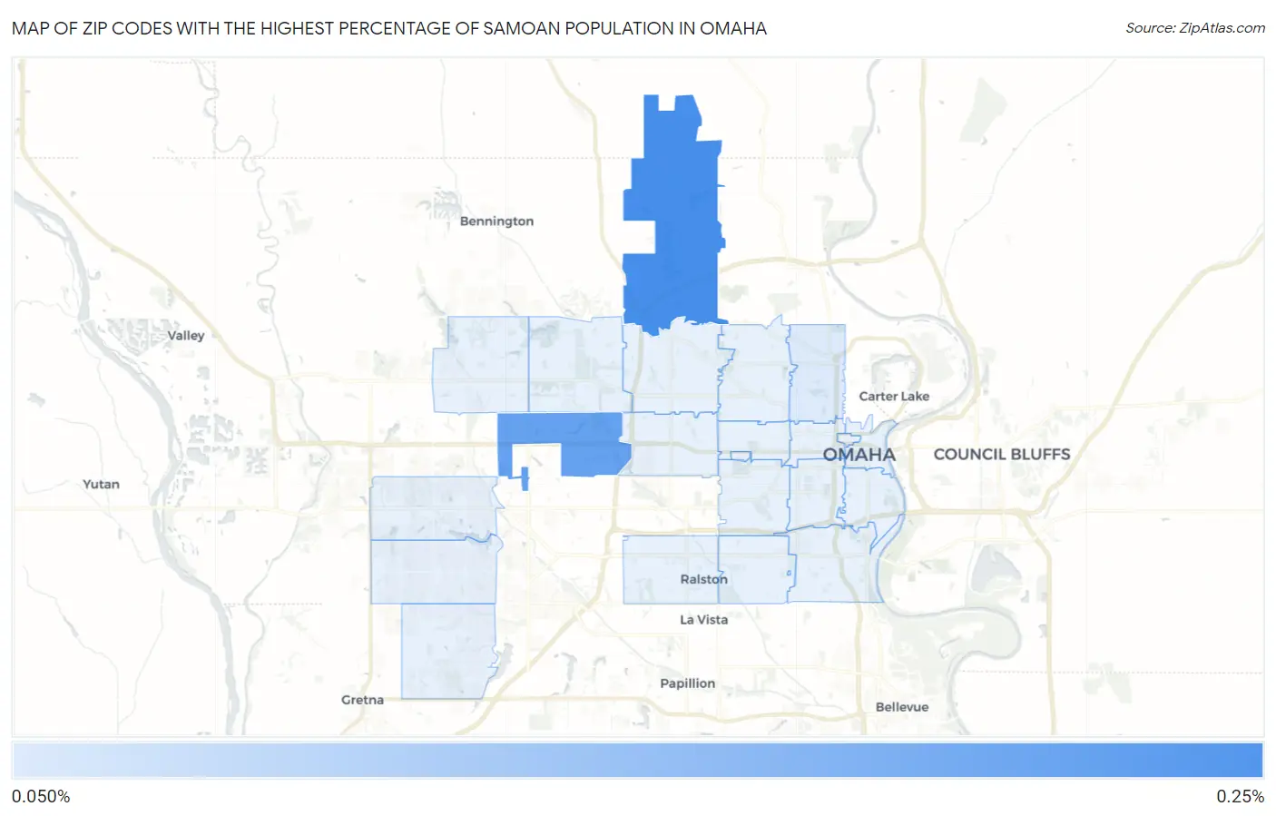 Zip Codes with the Highest Percentage of Samoan Population in Omaha Map