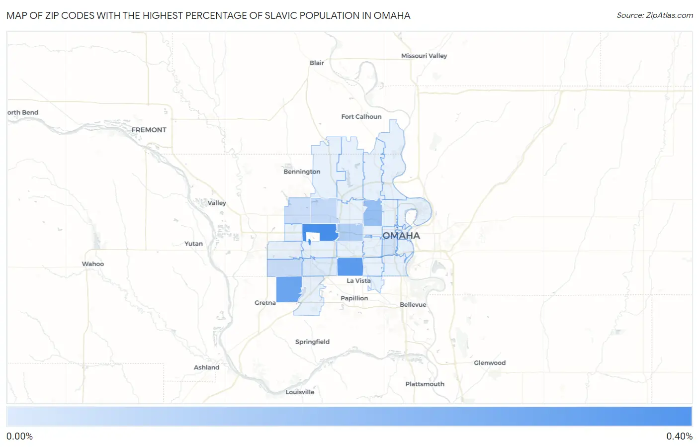 Zip Codes with the Highest Percentage of Slavic Population in Omaha Map