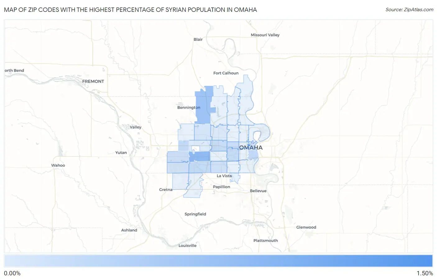 Zip Codes with the Highest Percentage of Syrian Population in Omaha Map