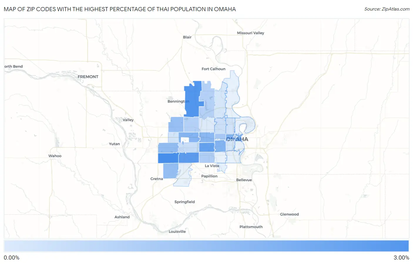 Zip Codes with the Highest Percentage of Thai Population in Omaha Map