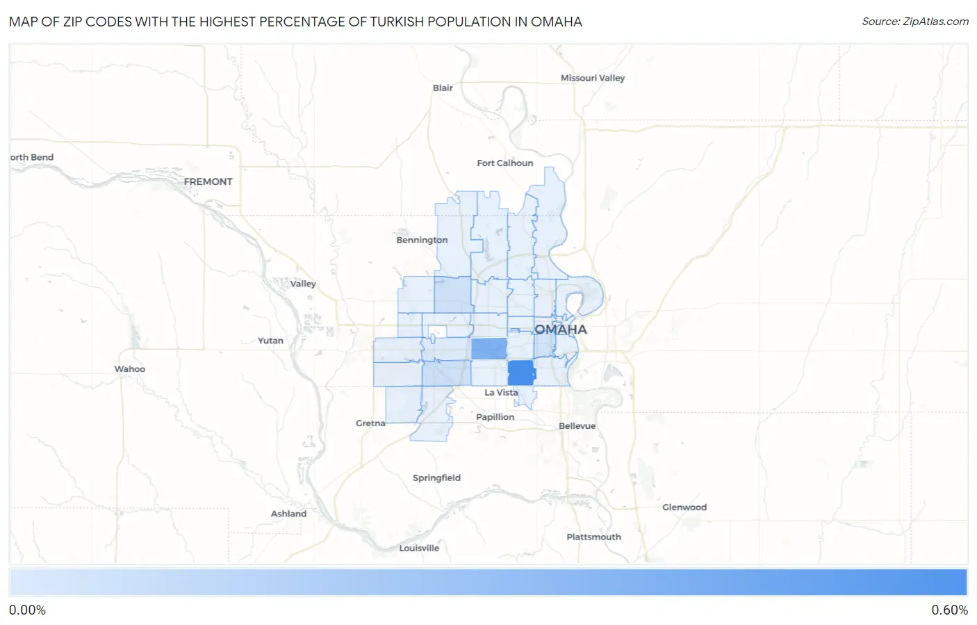 Zip Codes with the Highest Percentage of Turkish Population in Omaha Map