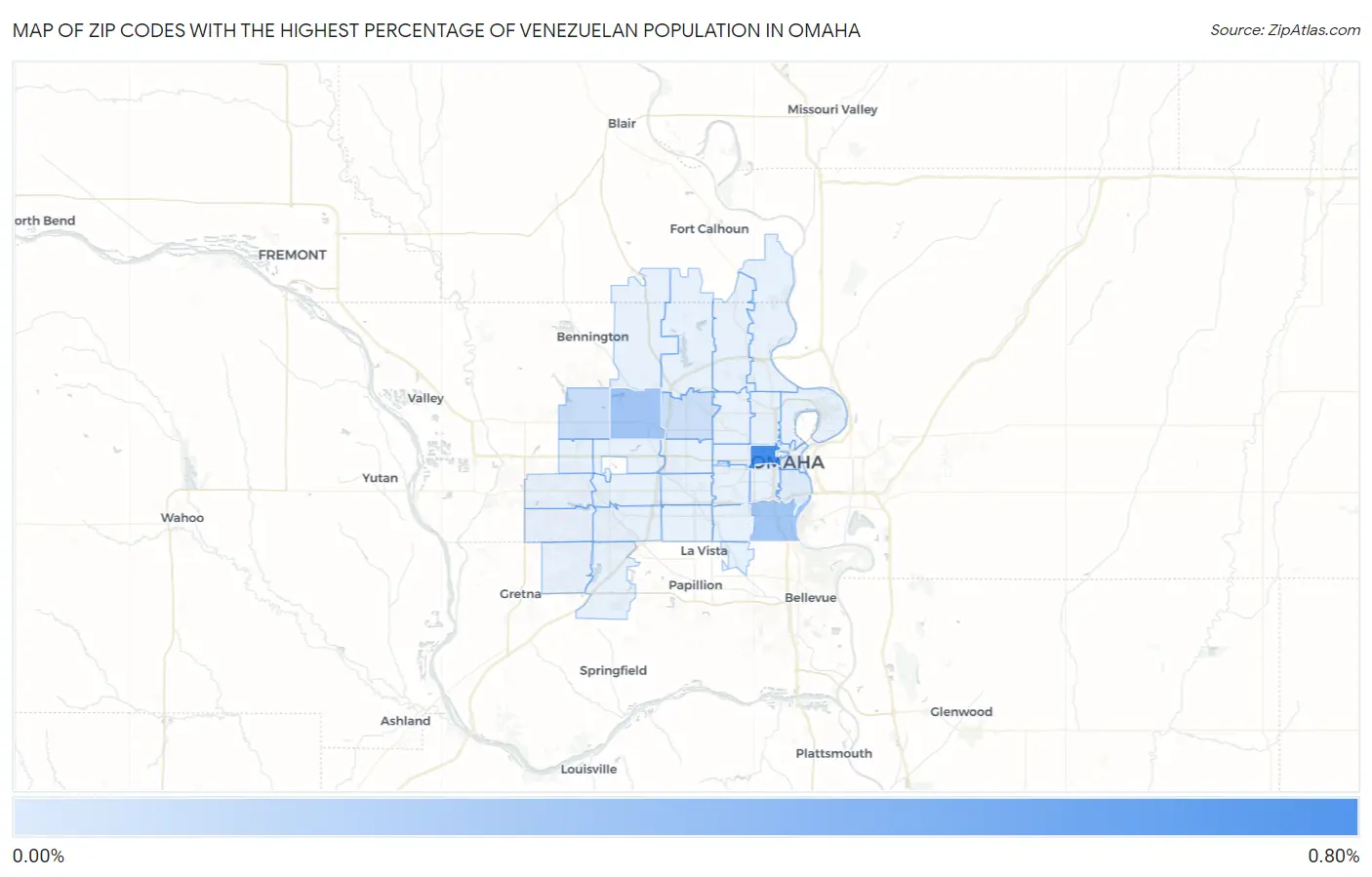 Zip Codes with the Highest Percentage of Venezuelan Population in Omaha Map