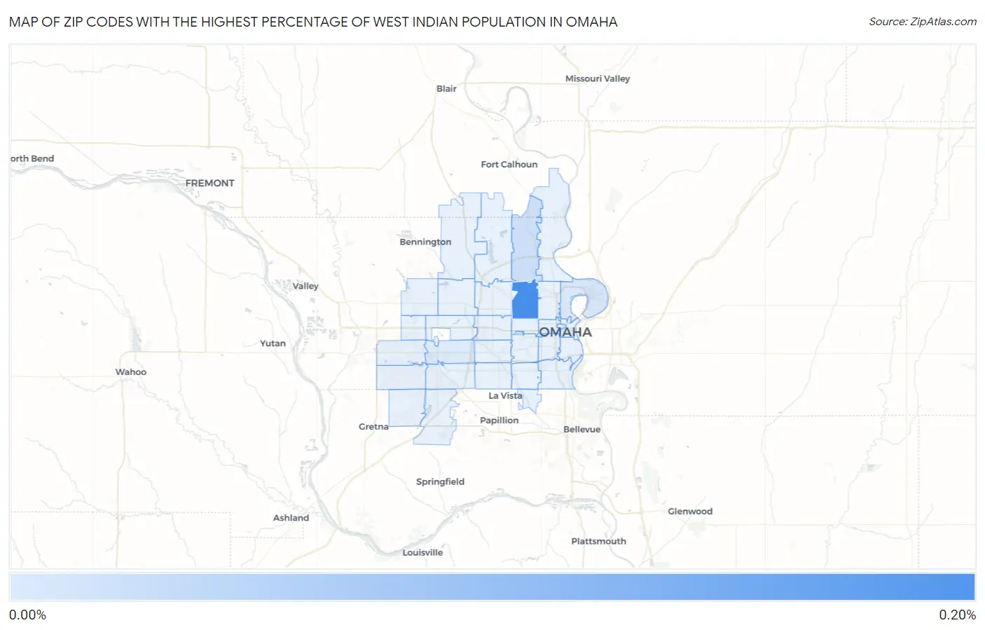 Zip Codes with the Highest Percentage of West Indian Population in Omaha Map