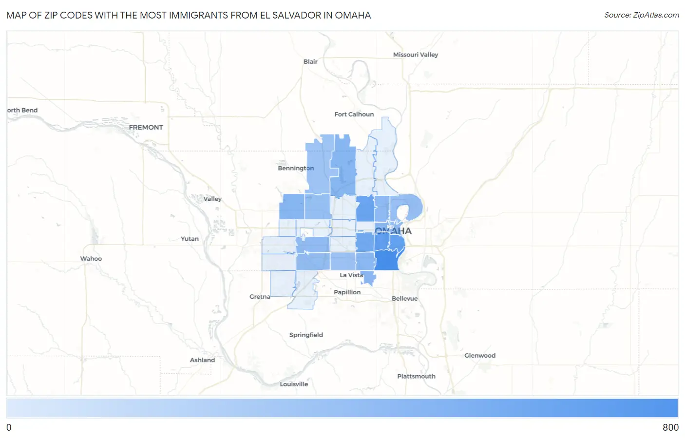Zip Codes with the Most Immigrants from El Salvador in Omaha Map