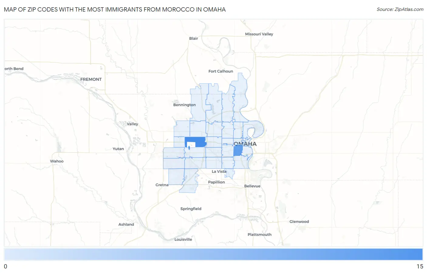 Zip Codes with the Most Immigrants from Morocco in Omaha Map