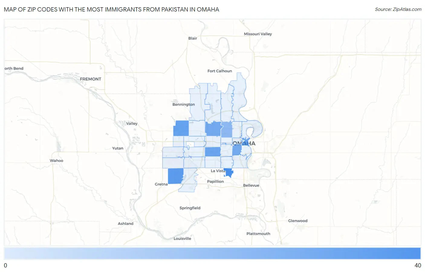 Zip Codes with the Most Immigrants from Pakistan in Omaha Map