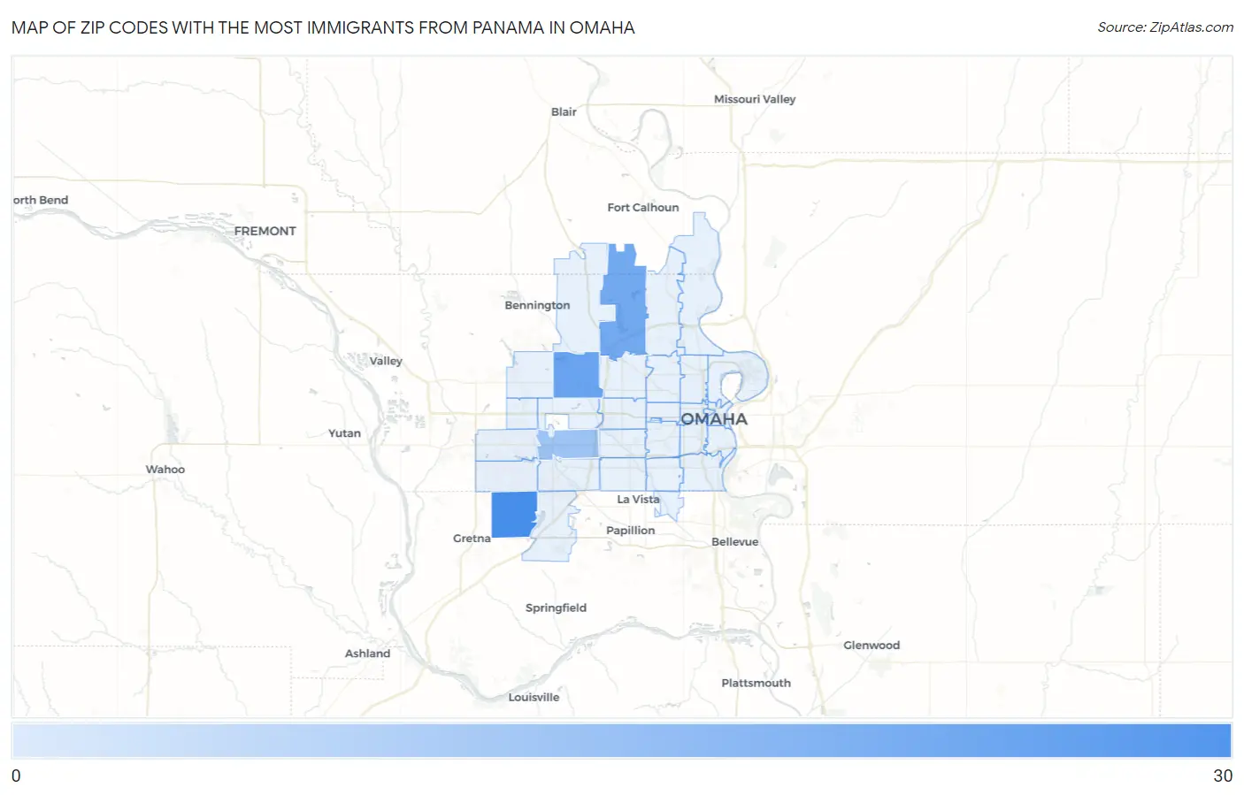 Zip Codes with the Most Immigrants from Panama in Omaha Map