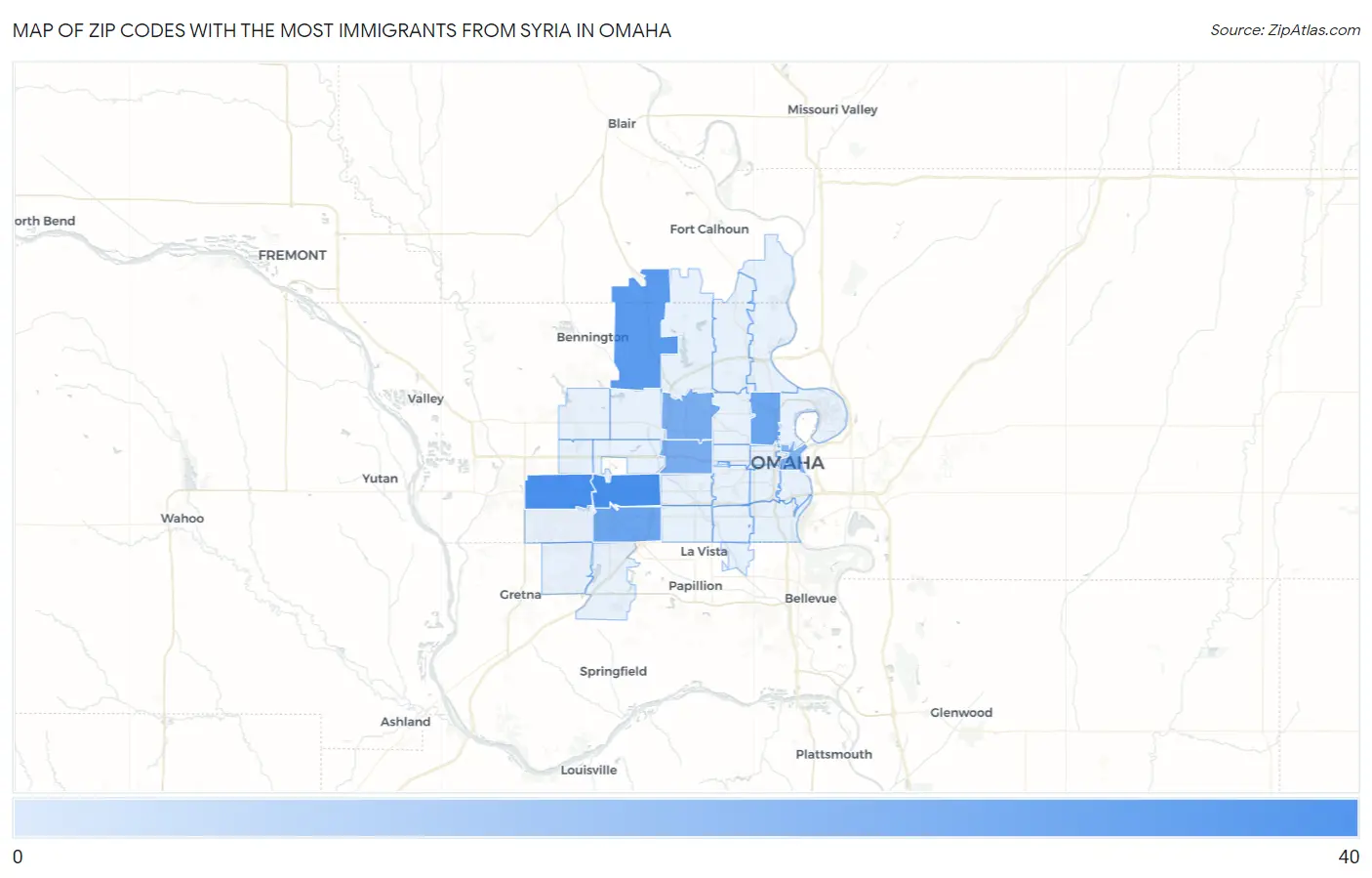 Zip Codes with the Most Immigrants from Syria in Omaha Map