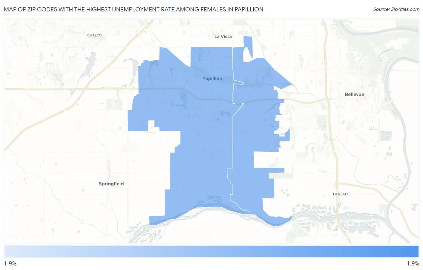 Zip Codes with the Highest Unemployment Rate Among Females in Papillion Map