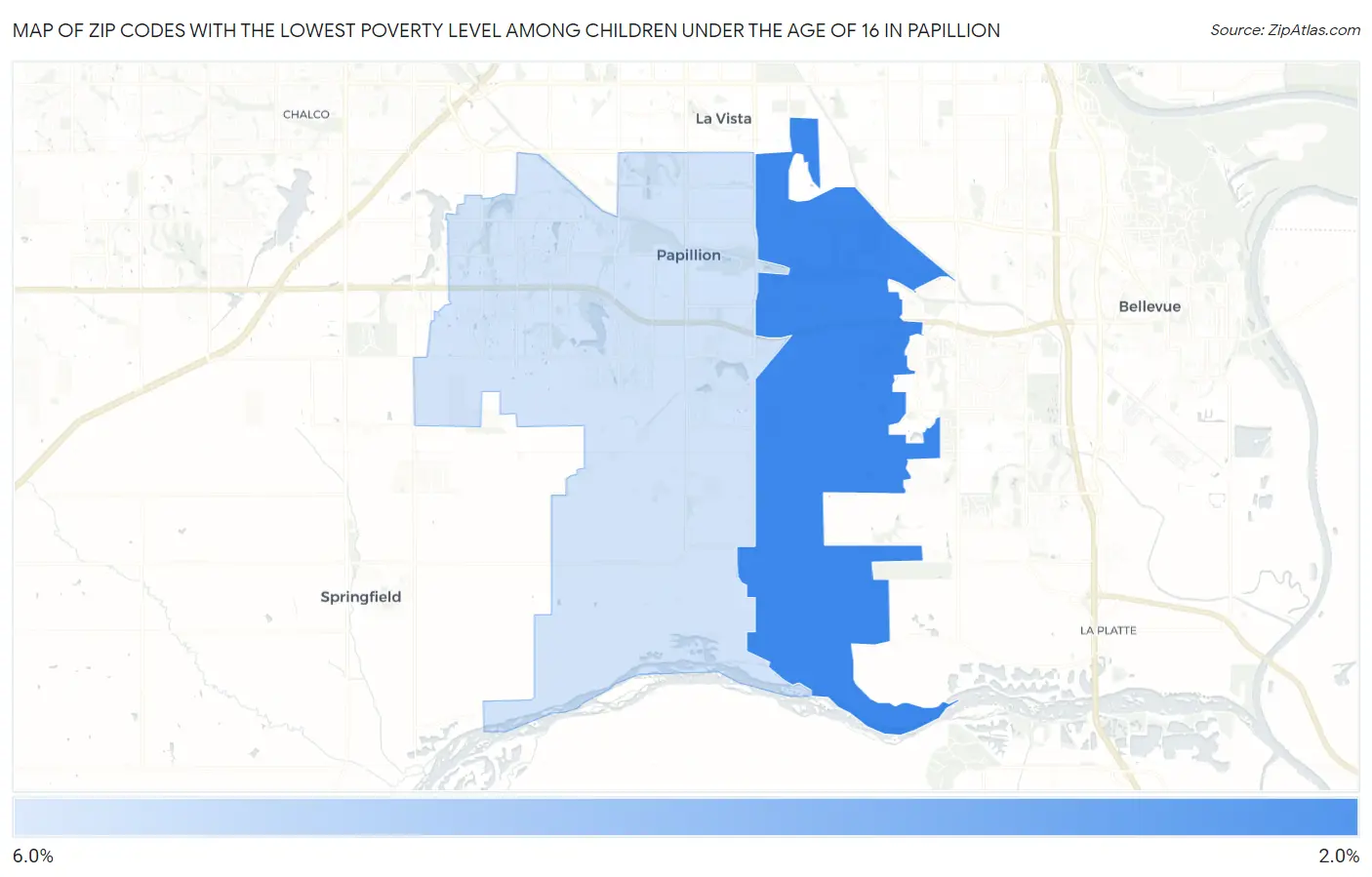 Zip Codes with the Lowest Poverty Level Among Children Under the Age of 16 in Papillion Map