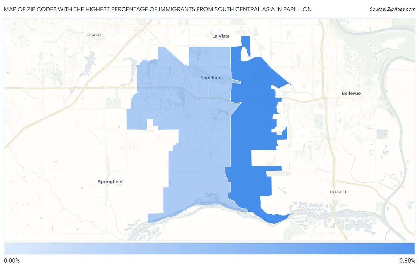 Zip Codes with the Highest Percentage of Immigrants from South Central Asia in Papillion Map