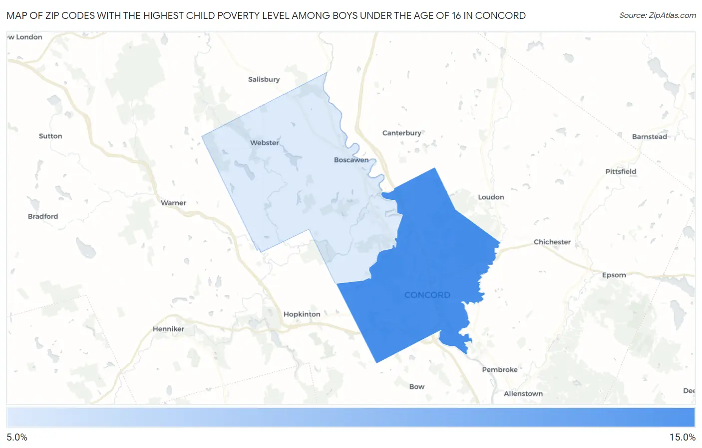 Zip Codes with the Highest Child Poverty Level Among Boys Under the Age of 16 in Concord Map