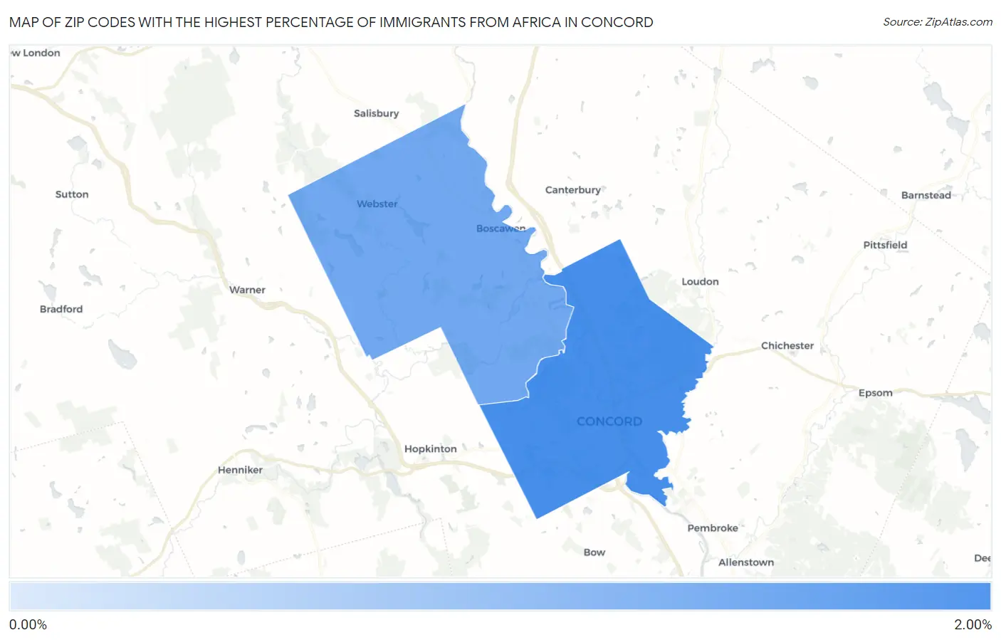 Zip Codes with the Highest Percentage of Immigrants from Africa in Concord Map