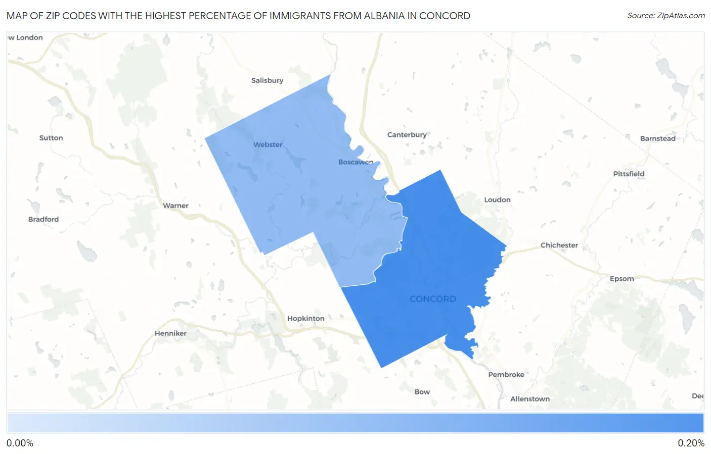Zip Codes with the Highest Percentage of Immigrants from Albania in Concord Map