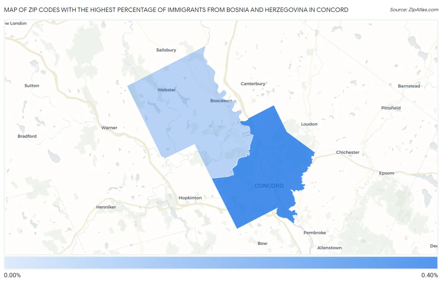Zip Codes with the Highest Percentage of Immigrants from Bosnia and Herzegovina in Concord Map