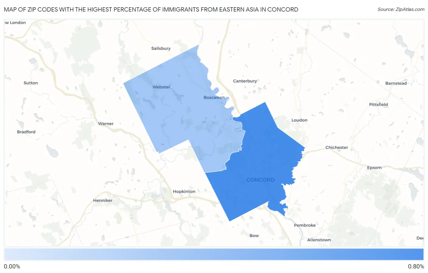 Zip Codes with the Highest Percentage of Immigrants from Eastern Asia in Concord Map