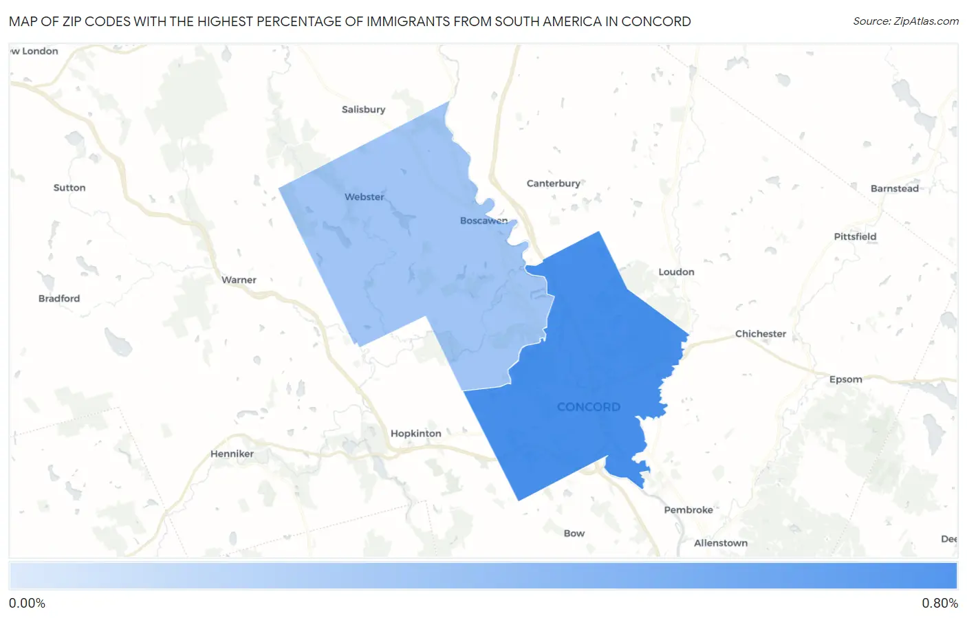 Zip Codes with the Highest Percentage of Immigrants from South America in Concord Map