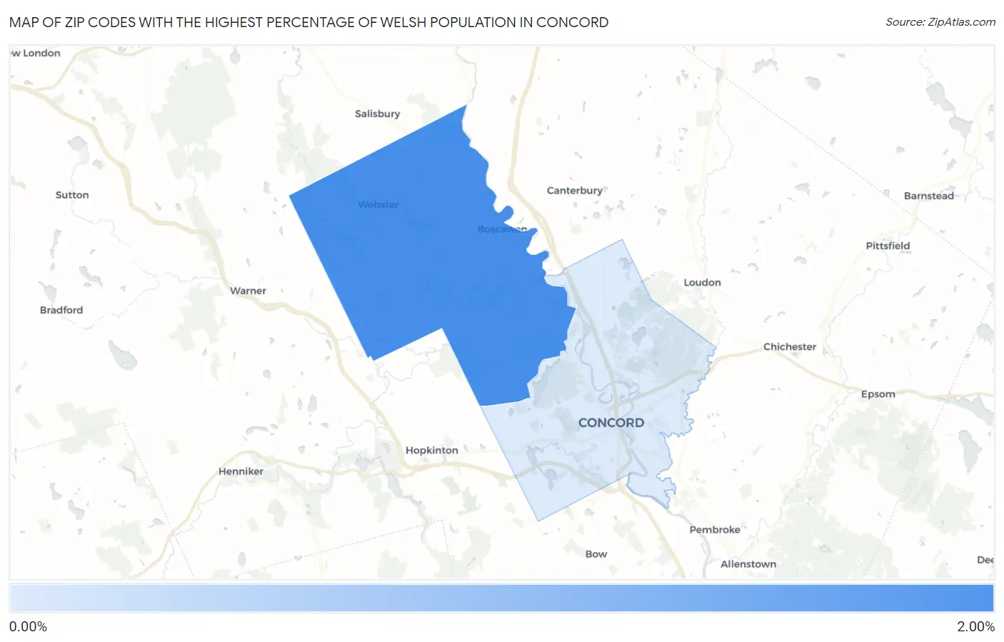 Zip Codes with the Highest Percentage of Welsh Population in Concord Map