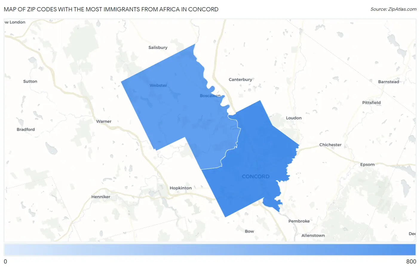 Zip Codes with the Most Immigrants from Africa in Concord Map