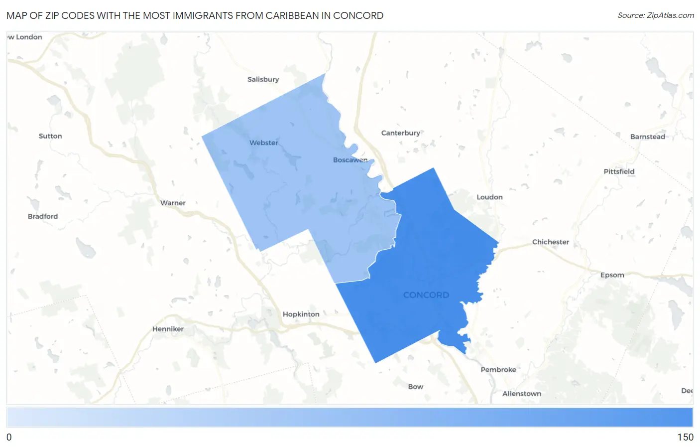 Zip Codes with the Most Immigrants from Caribbean in Concord Map