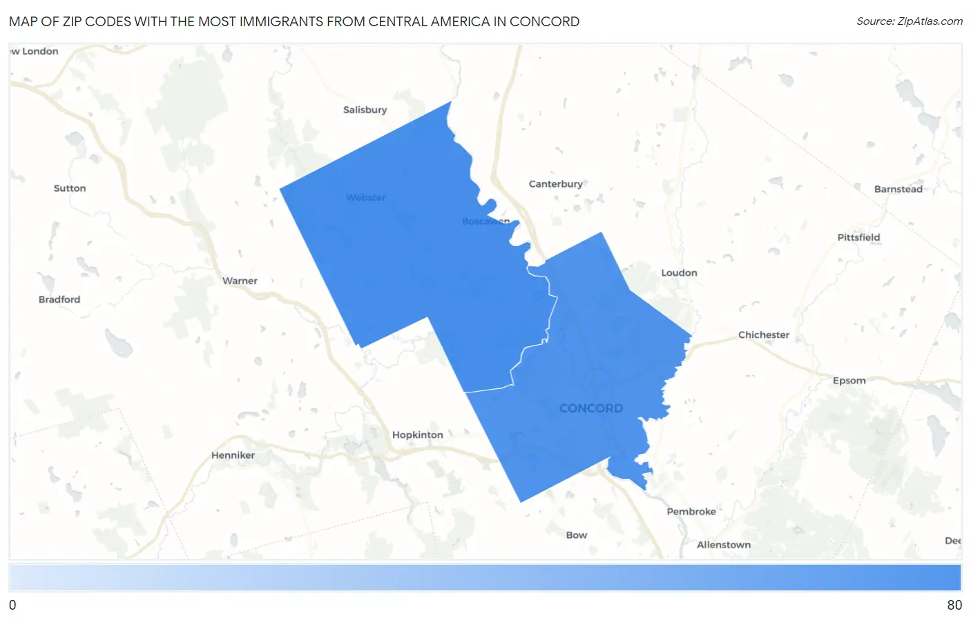 Zip Codes with the Most Immigrants from Central America in Concord Map