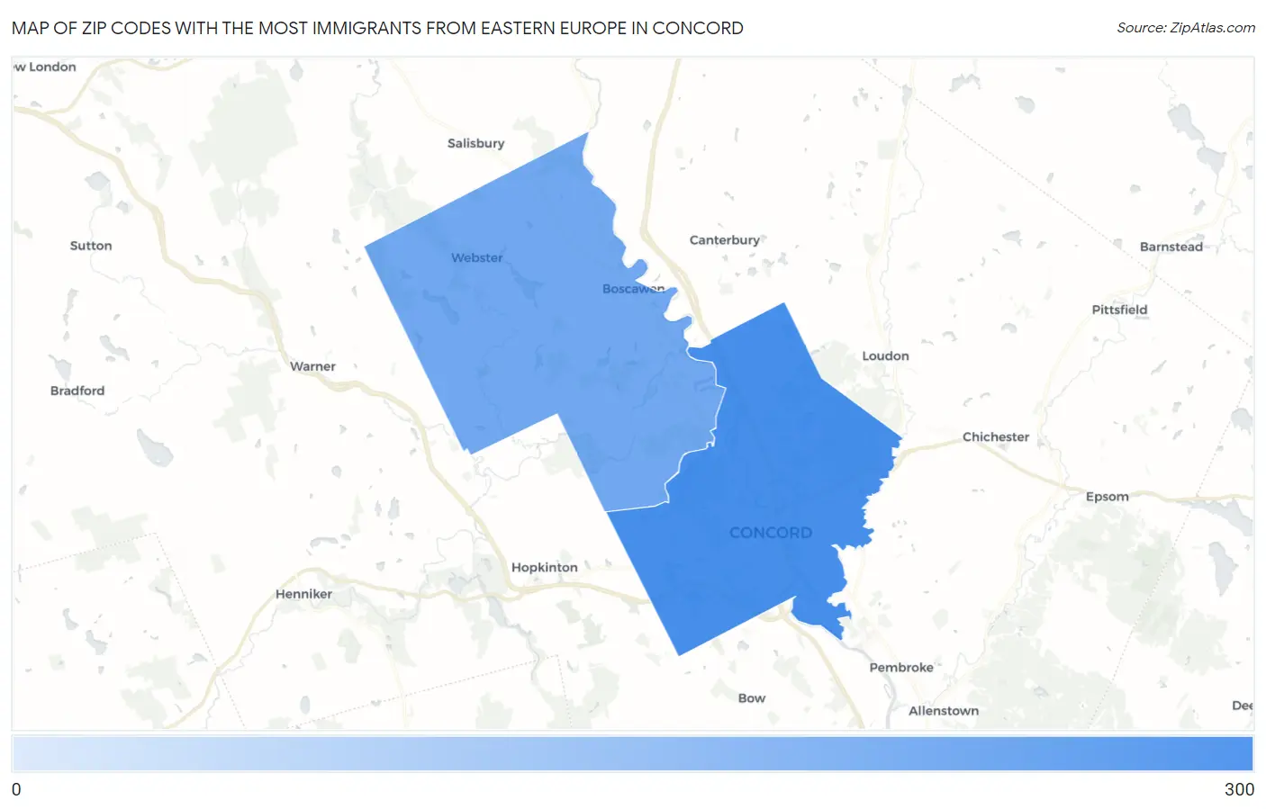 Zip Codes with the Most Immigrants from Eastern Europe in Concord Map