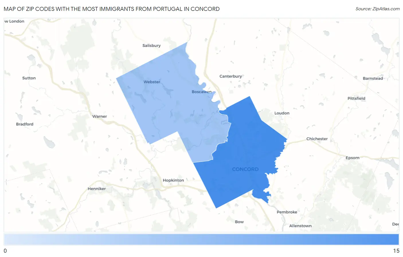 Zip Codes with the Most Immigrants from Portugal in Concord Map