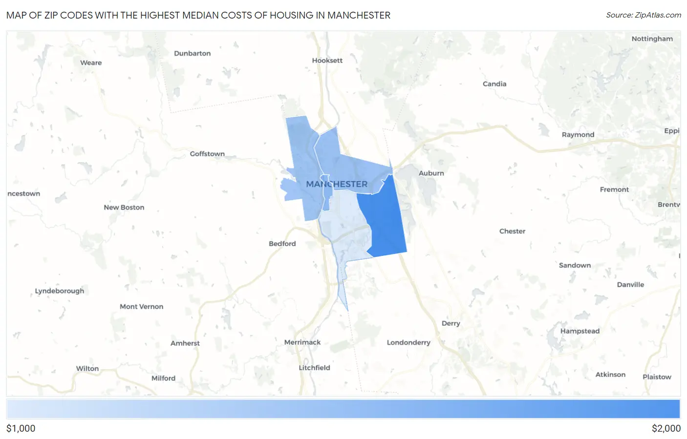Zip Codes with the Highest Median Costs of Housing in Manchester Map