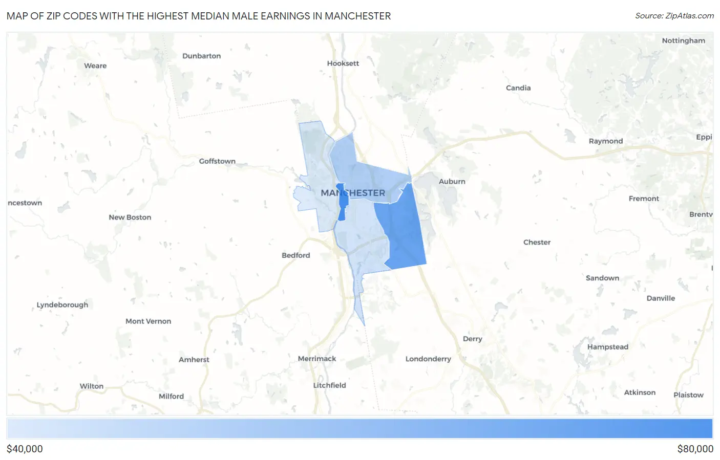 Zip Codes with the Highest Median Male Earnings in Manchester Map