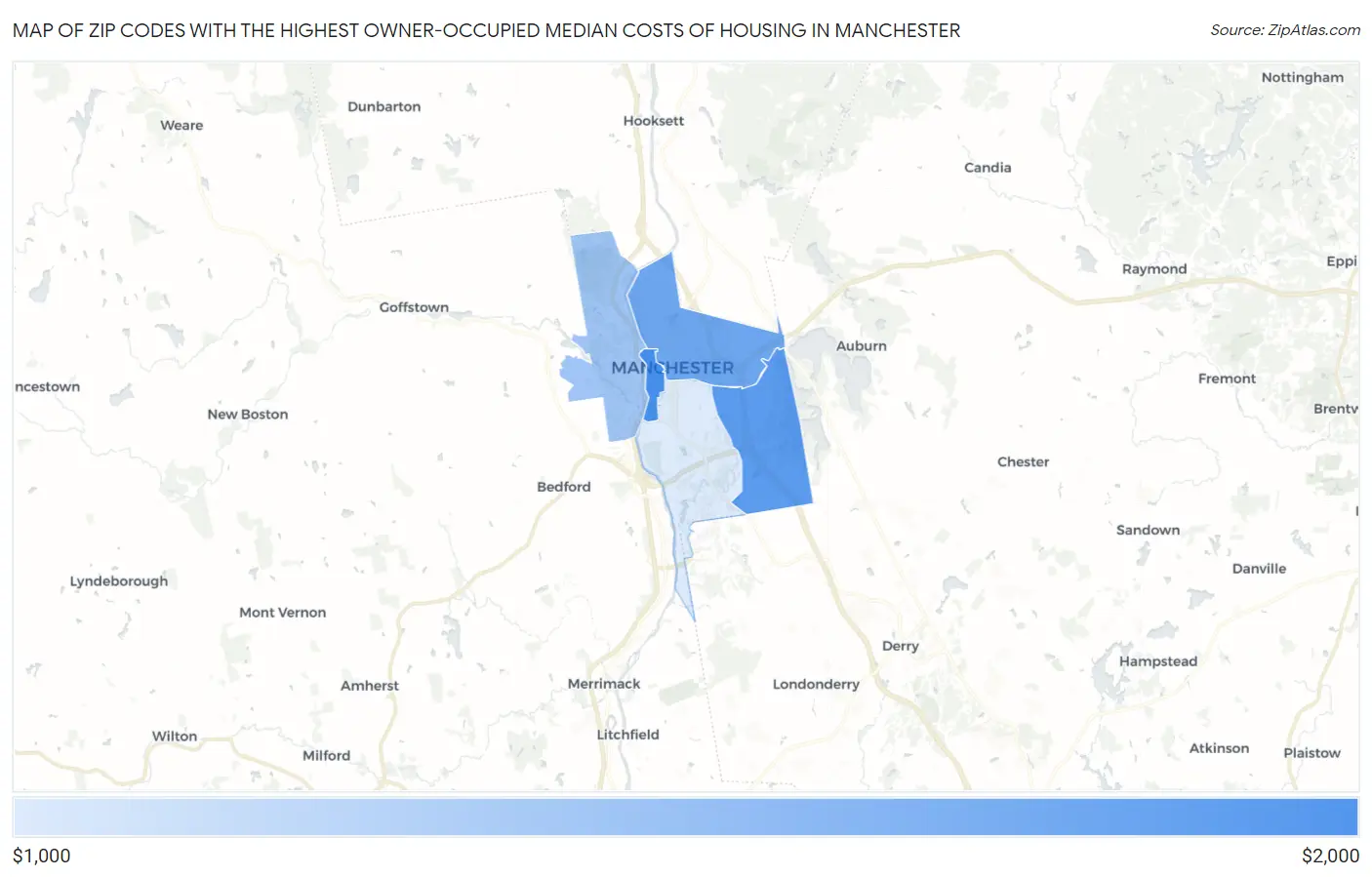 Zip Codes with the Highest Owner-Occupied Median Costs of Housing in Manchester Map