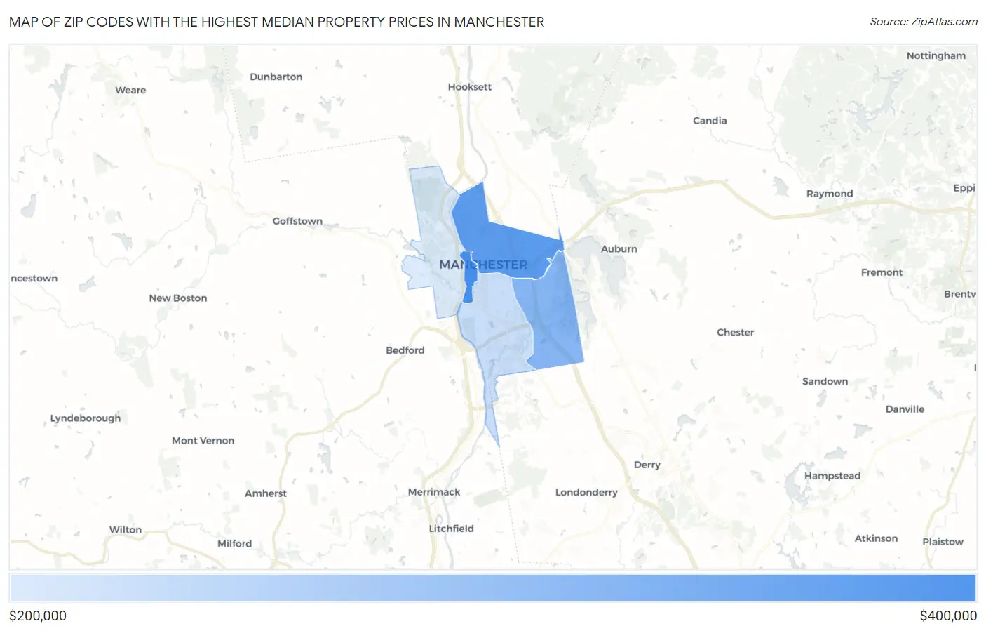 Zip Codes with the Highest Median Property Prices in Manchester Map