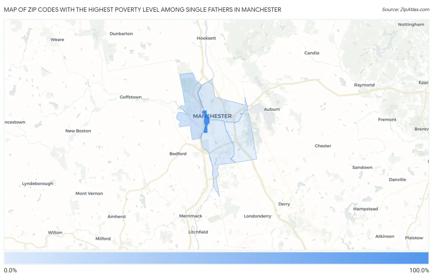 Zip Codes with the Highest Poverty Level Among Single Fathers in Manchester Map