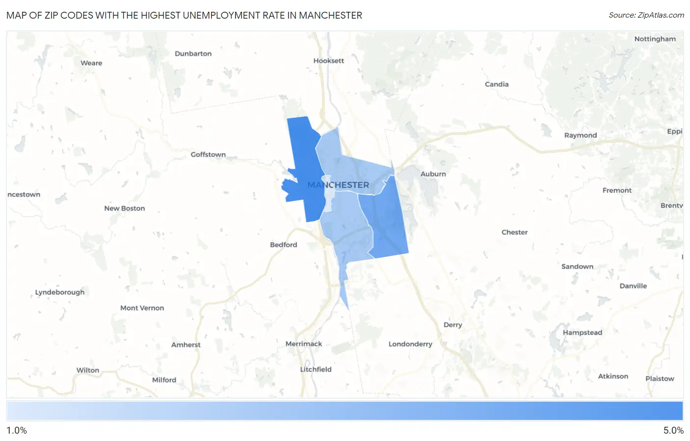 Zip Codes with the Highest Unemployment Rate in Manchester Map
