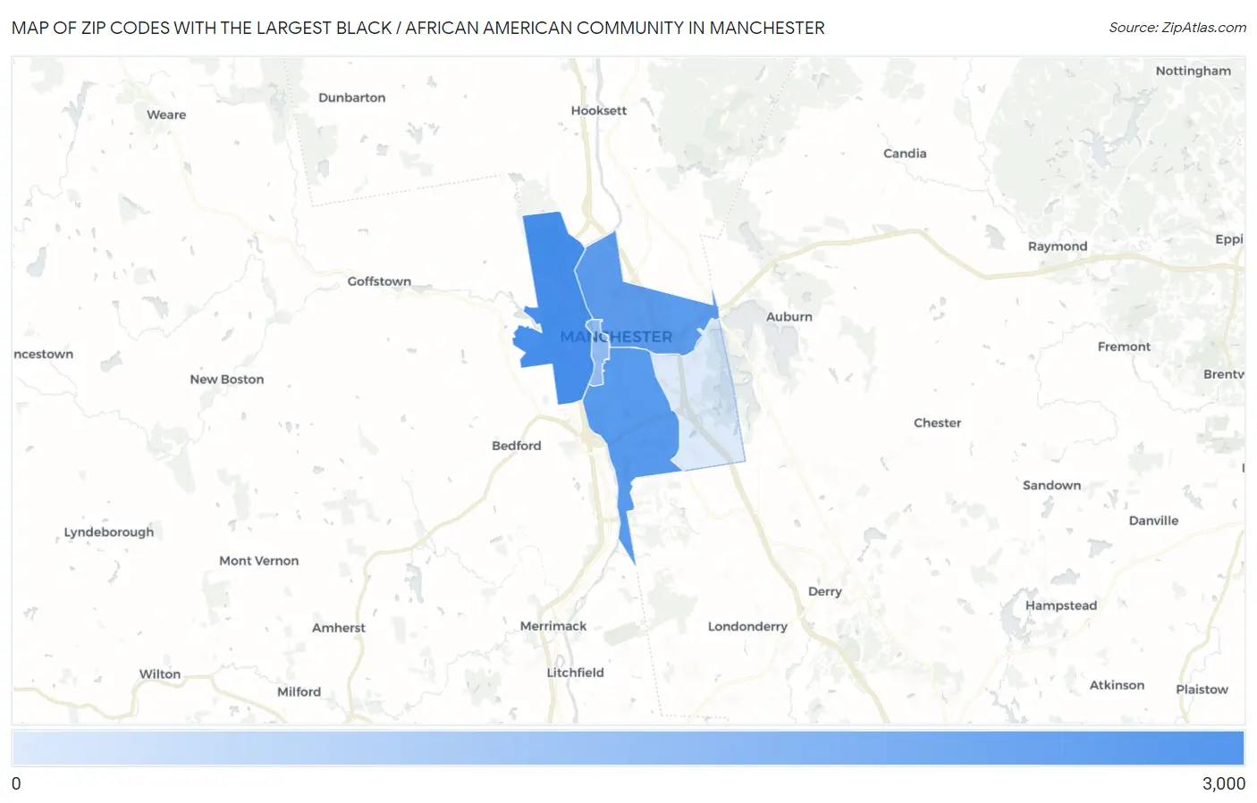 Zip Codes with the Largest Black / African American Community in Manchester Map