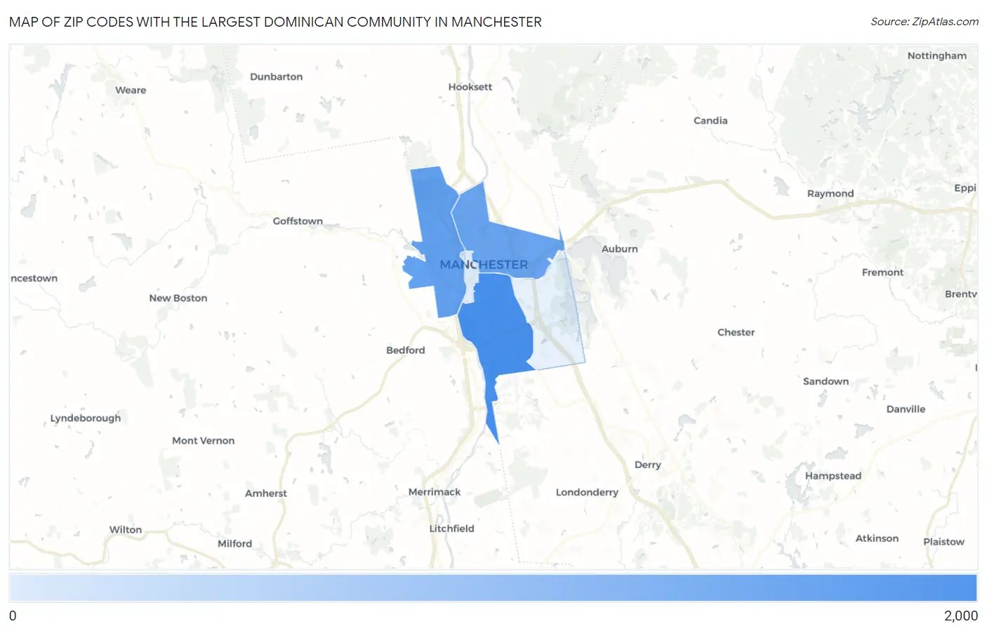 Zip Codes with the Largest Dominican Community in Manchester Map
