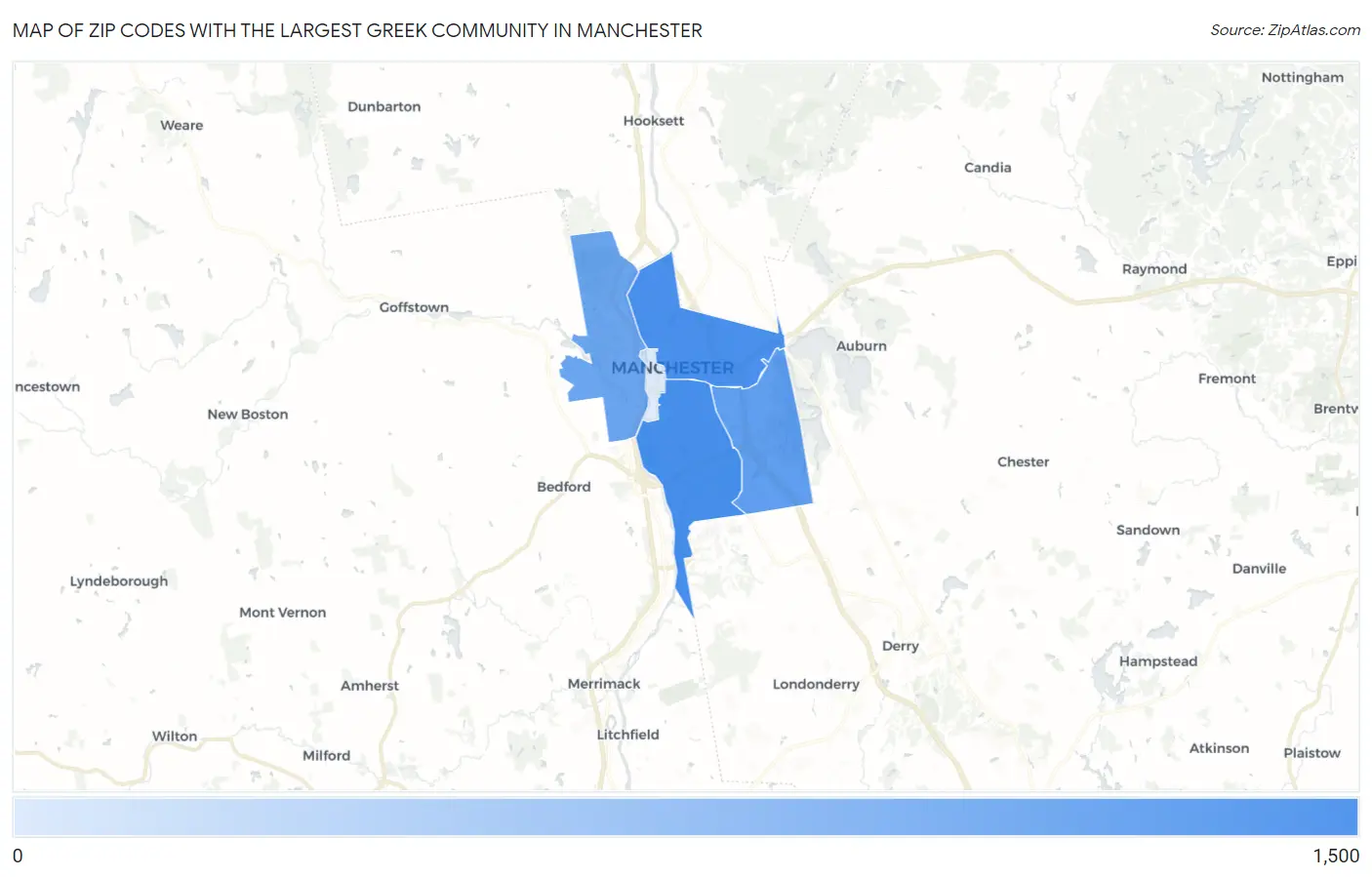 Zip Codes with the Largest Greek Community in Manchester Map