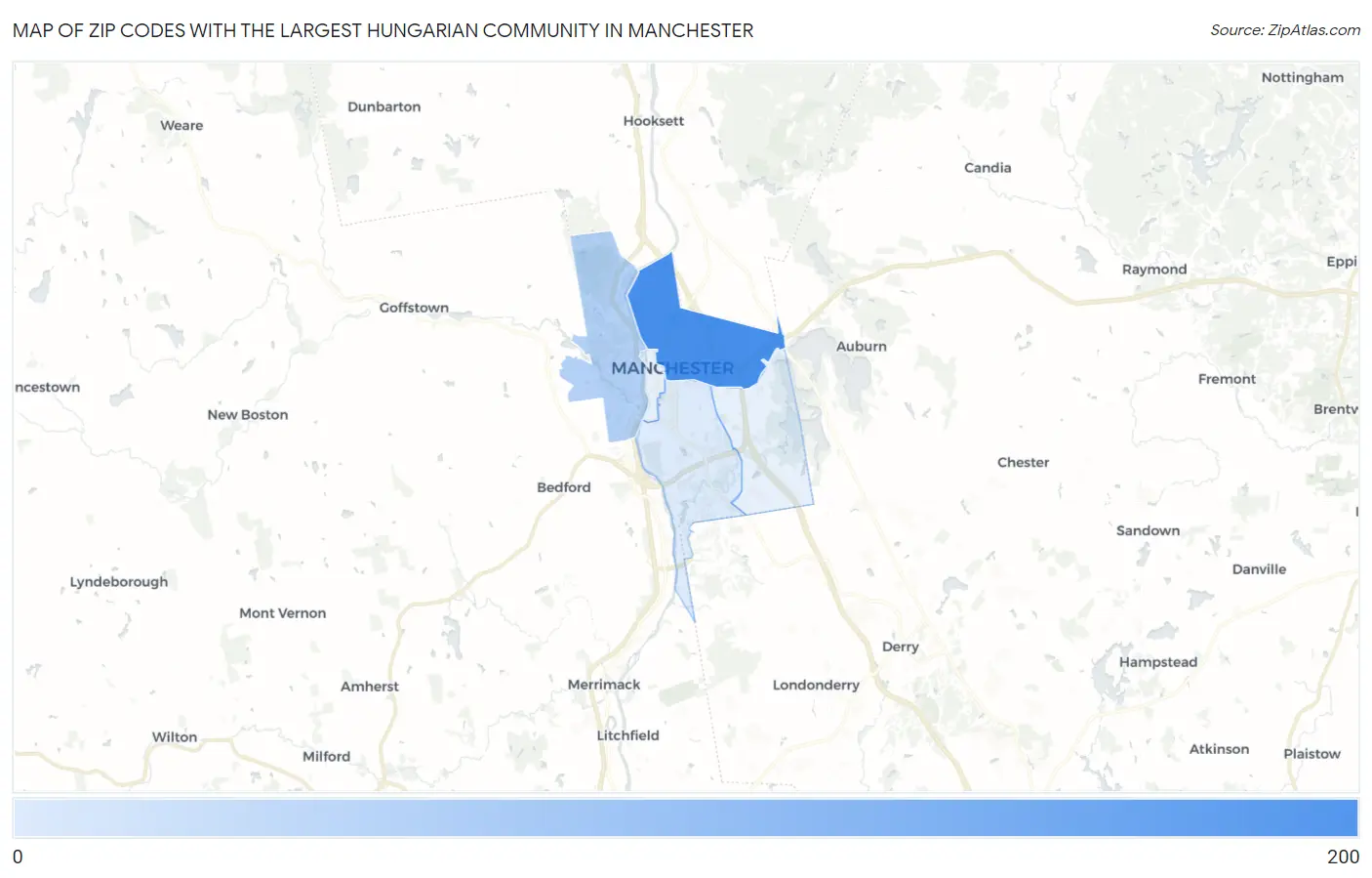 Zip Codes with the Largest Hungarian Community in Manchester Map