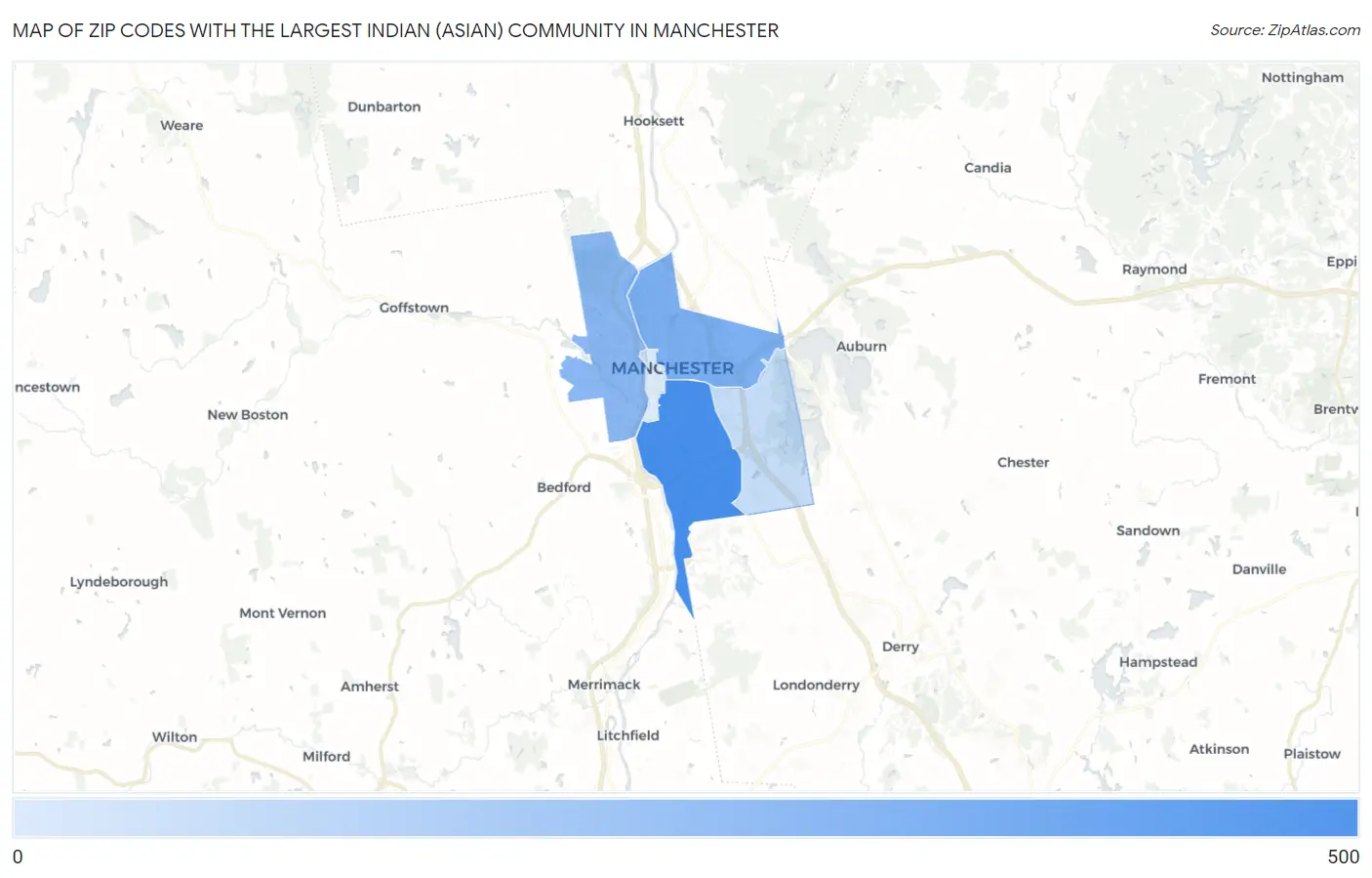 Zip Codes with the Largest Indian (Asian) Community in Manchester Map