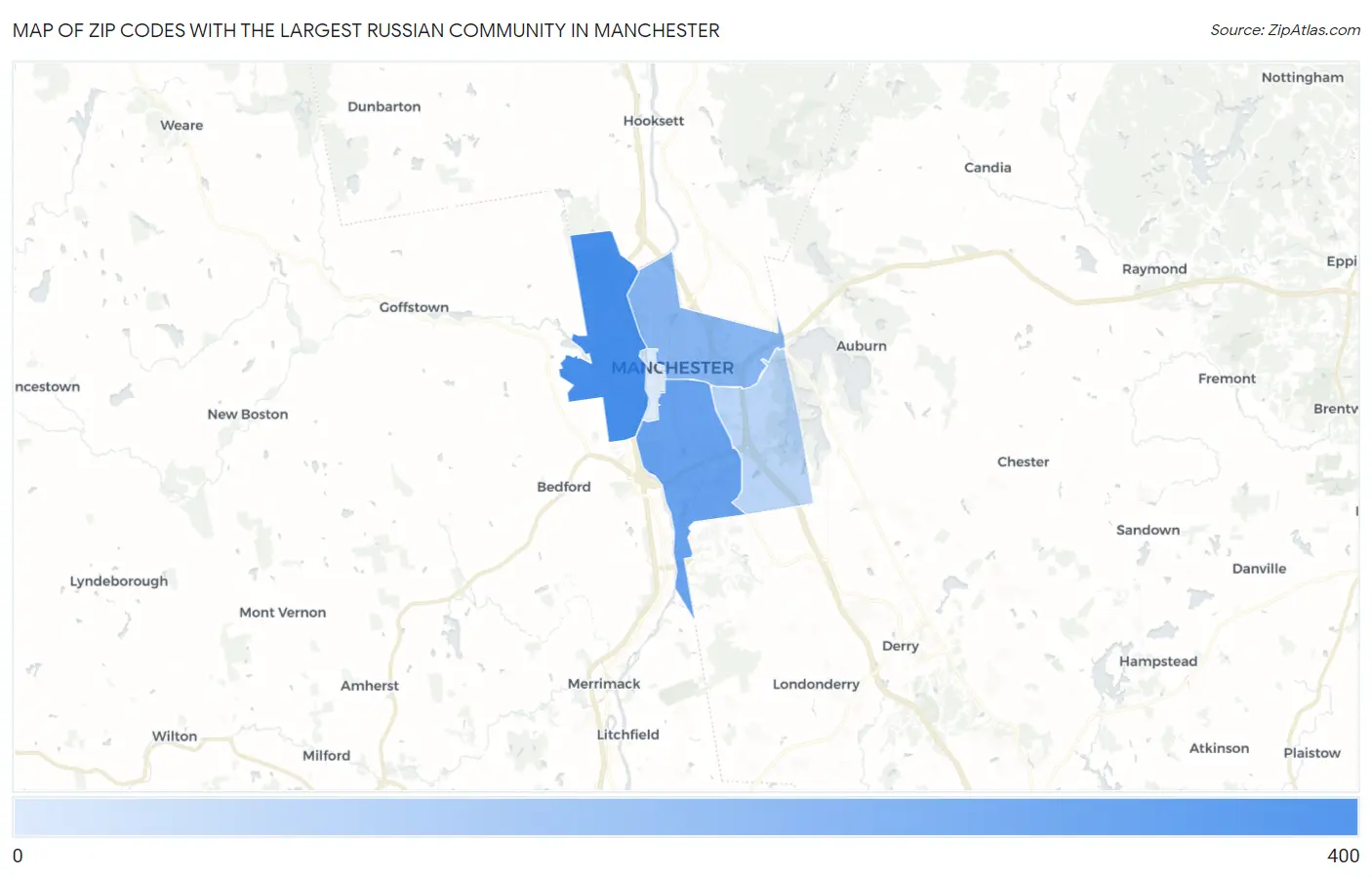 Zip Codes with the Largest Russian Community in Manchester Map
