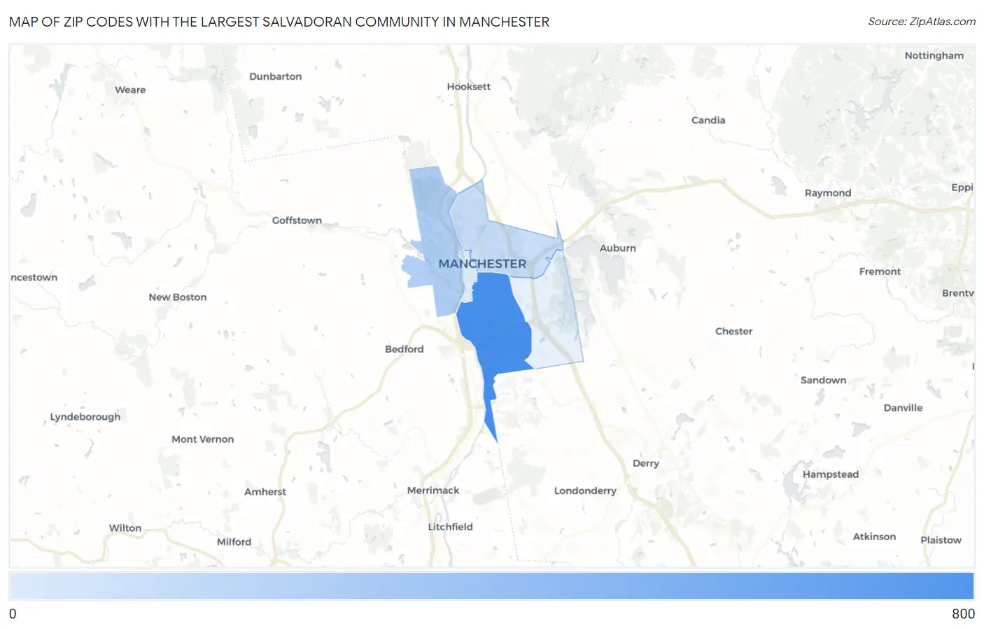 Zip Codes with the Largest Salvadoran Community in Manchester Map