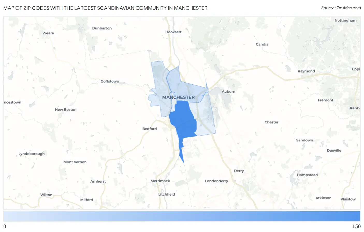 Zip Codes with the Largest Scandinavian Community in Manchester Map