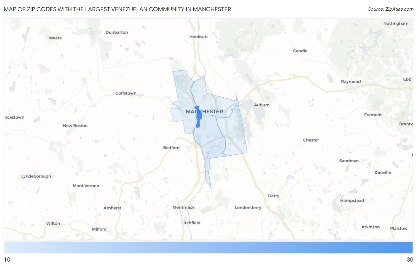 Zip Codes with the Largest Venezuelan Community in Manchester Map