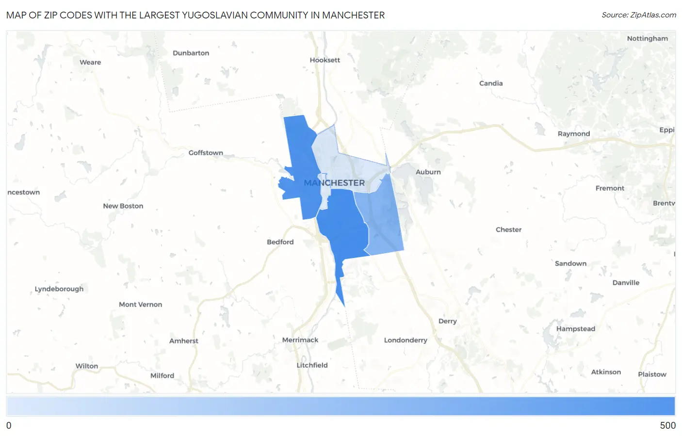 Zip Codes with the Largest Yugoslavian Community in Manchester Map