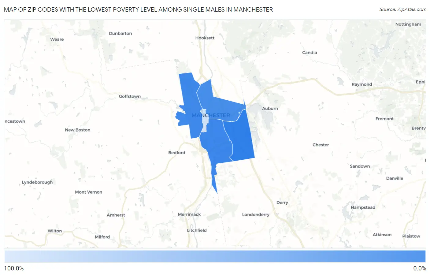 Zip Codes with the Lowest Poverty Level Among Single Males in Manchester Map