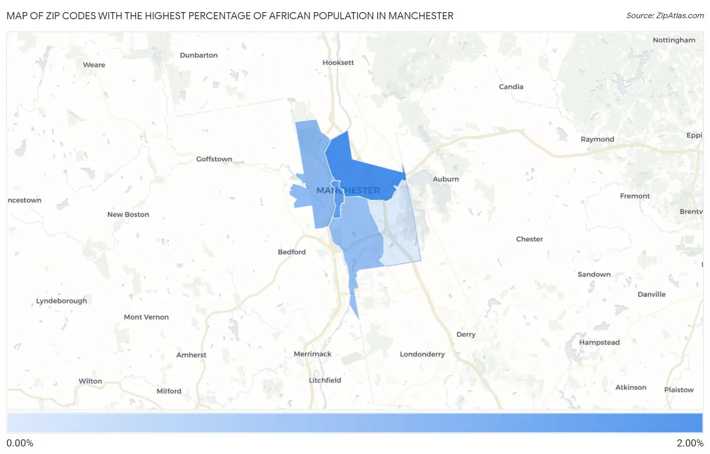 Zip Codes with the Highest Percentage of African Population in Manchester Map